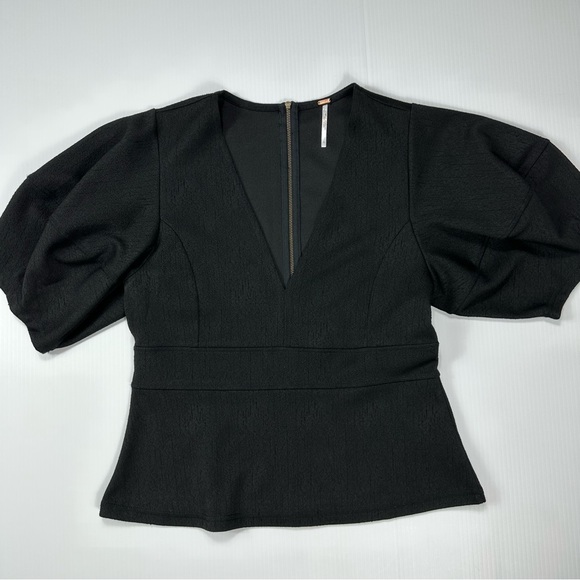 Free People Sz XL Terri Bubble Sleeve V Neck Blouse - Picture 5 of 11